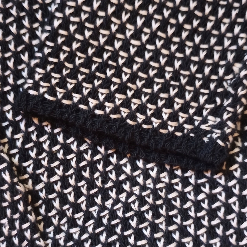 Eileen Fisher Organic Linen   Blend Hidden Snap Black White Knit Cardigan SZ L - Picture 8 of 11